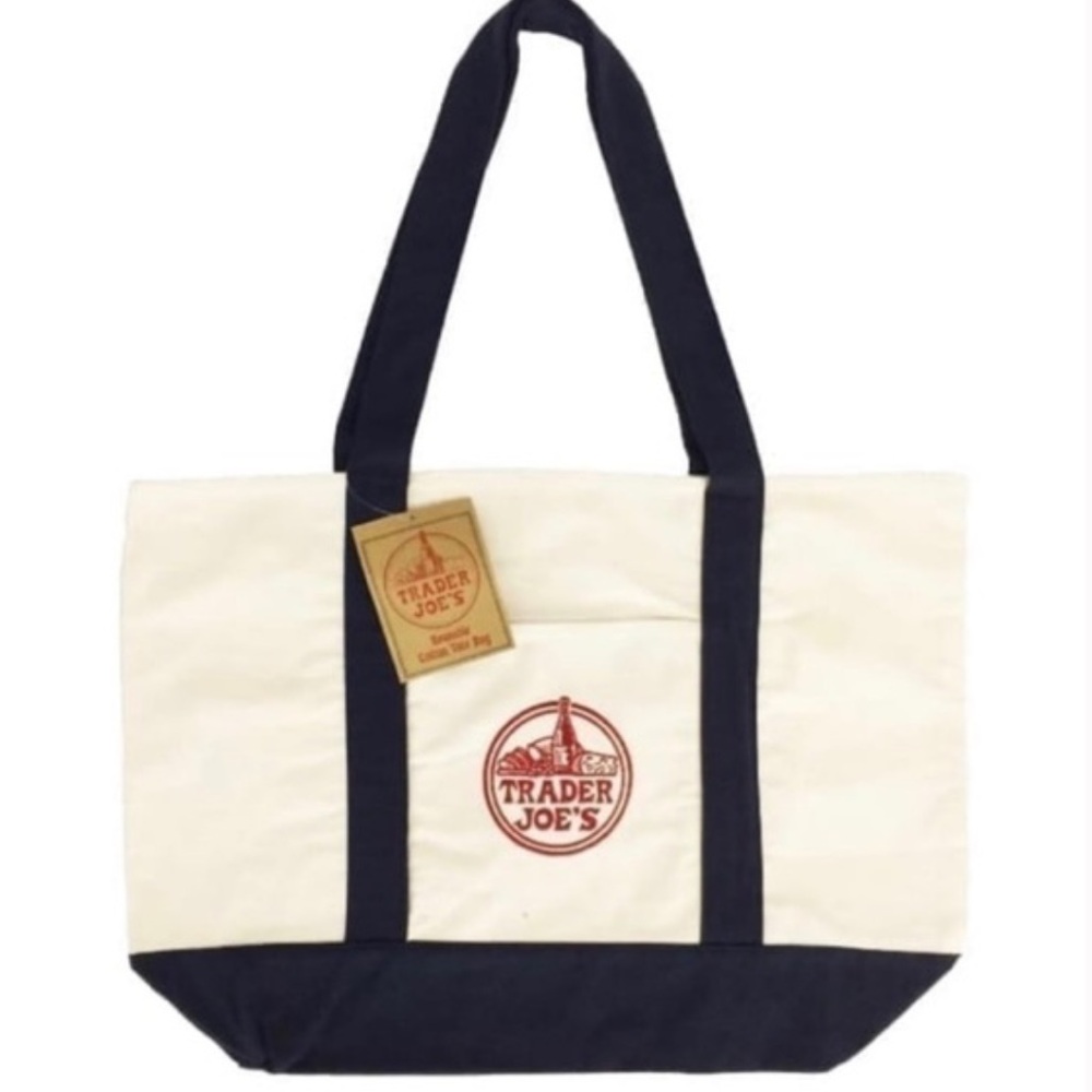 Trader Joe's New Large Tote Bag in Navy Canvas Books Beach Everyday Limited - Picture 3 of 5